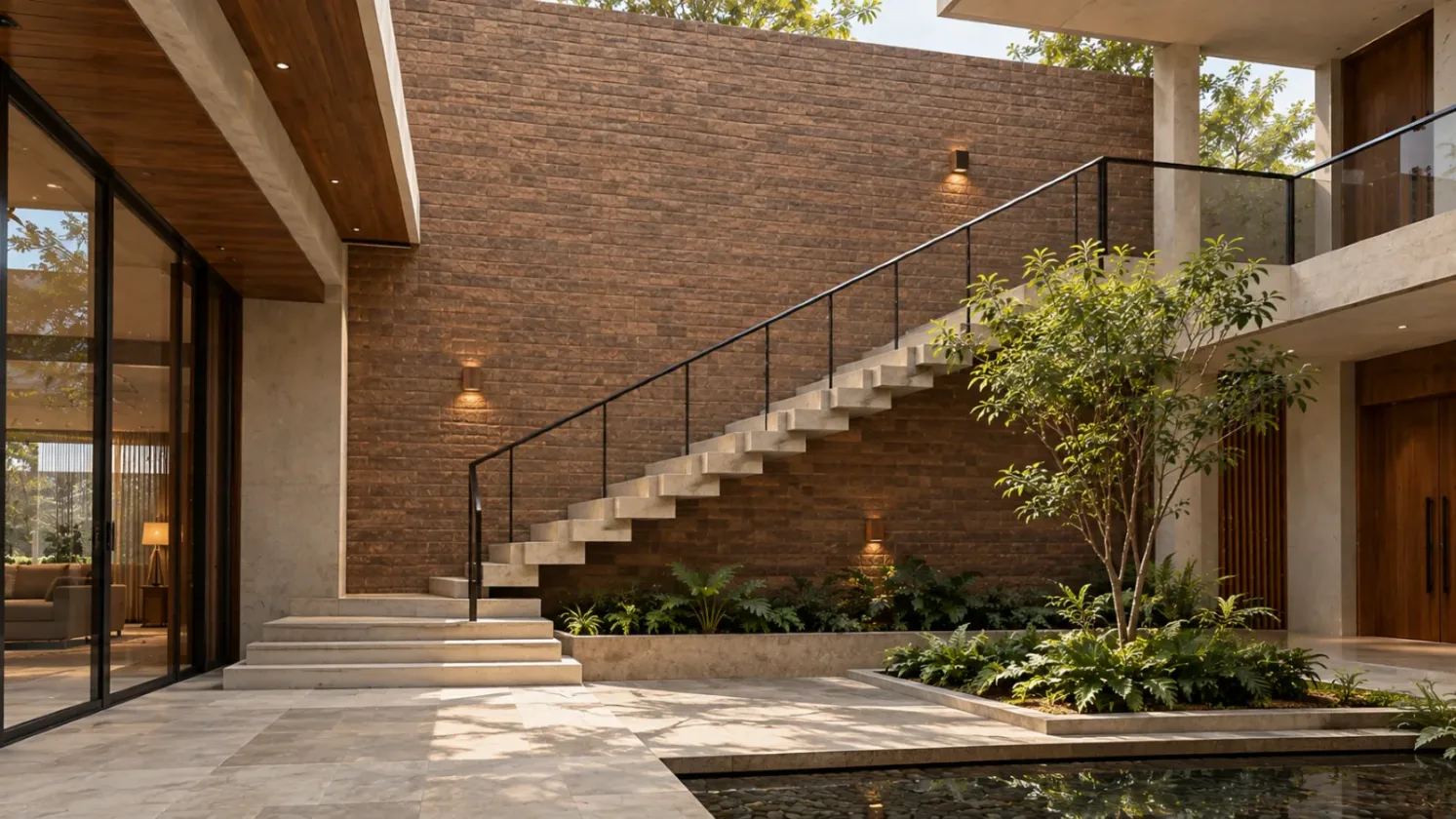 Modern building exterior featuring brick facade cladding materials in Chennai for a stylish architectural finish.